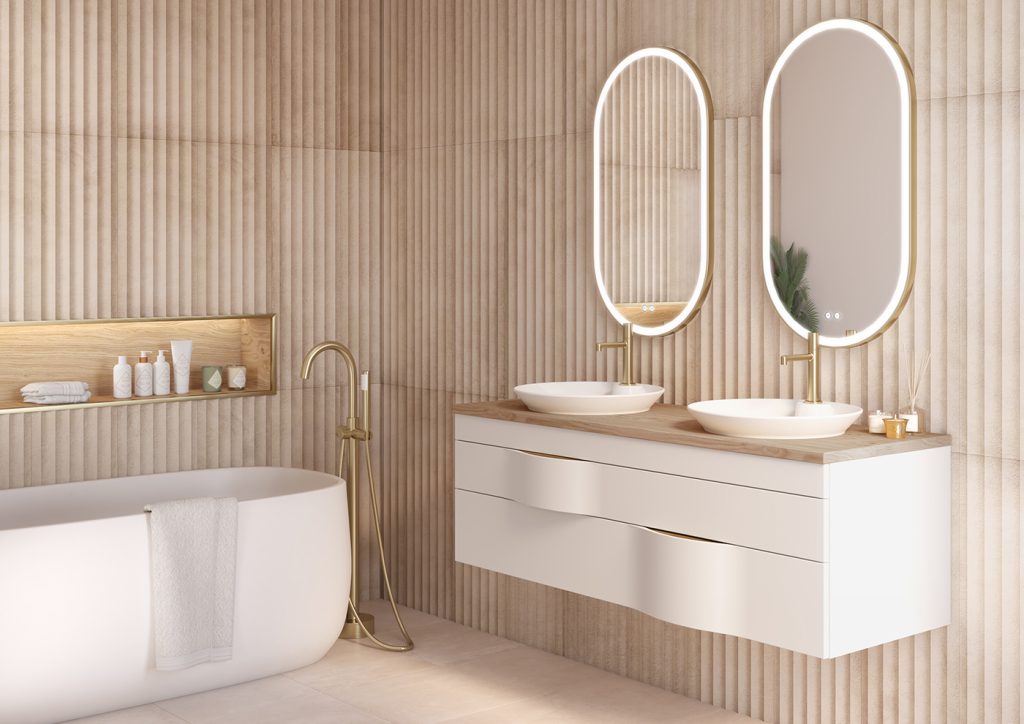 ILLUSION L140 Blanc mat - miroirs First Oblong doré