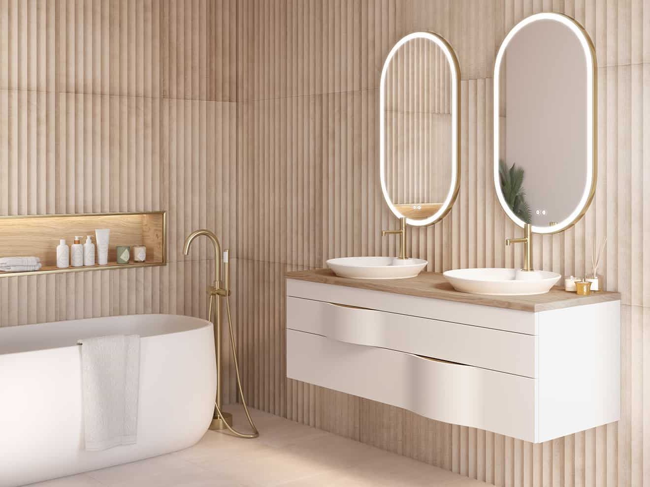 ILLUSION L140 Blanc mat - miroirs First Oblong doré