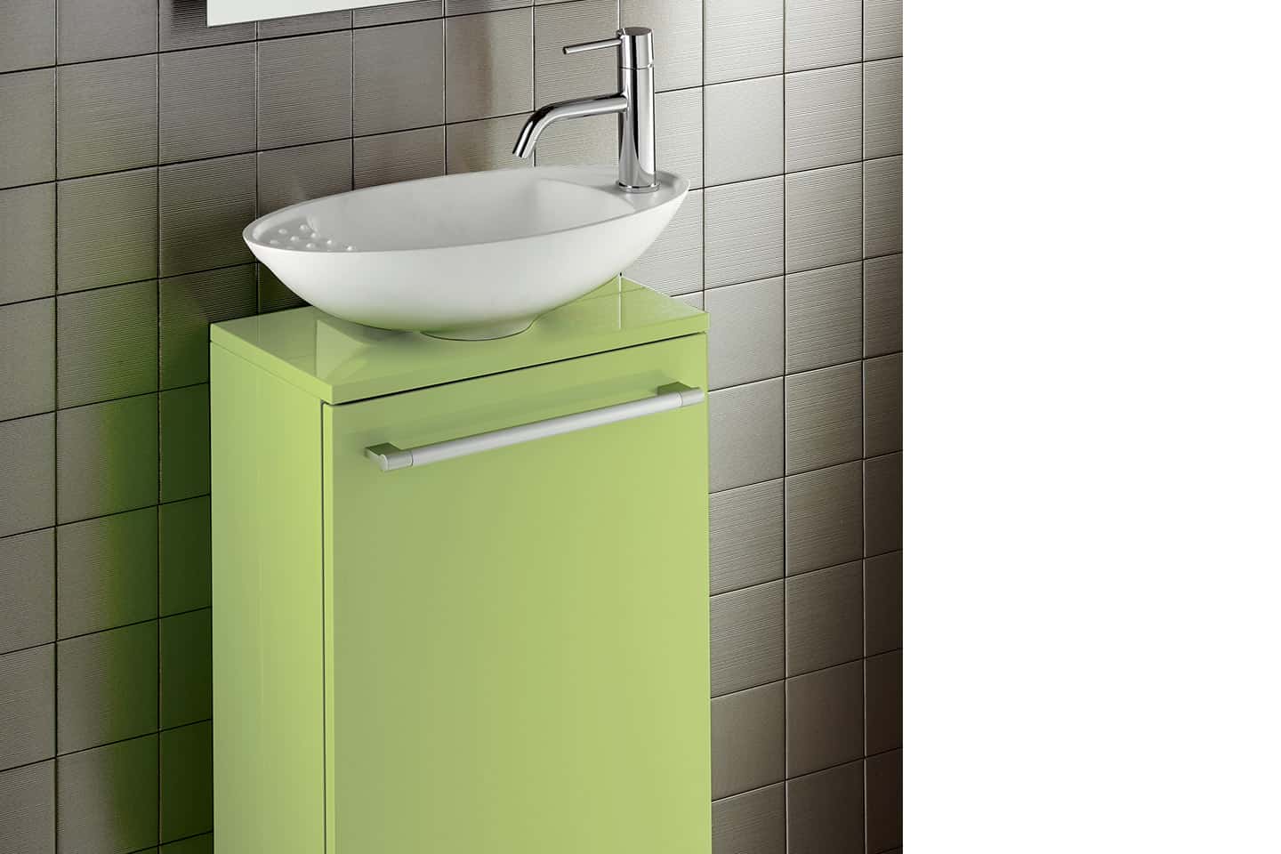 Meuble lave-mains COMBO 44cm 1 porte laqué avec vasque Solidsurface &  distributeur de savon, dérouleur & porte-balai - DECOTEC