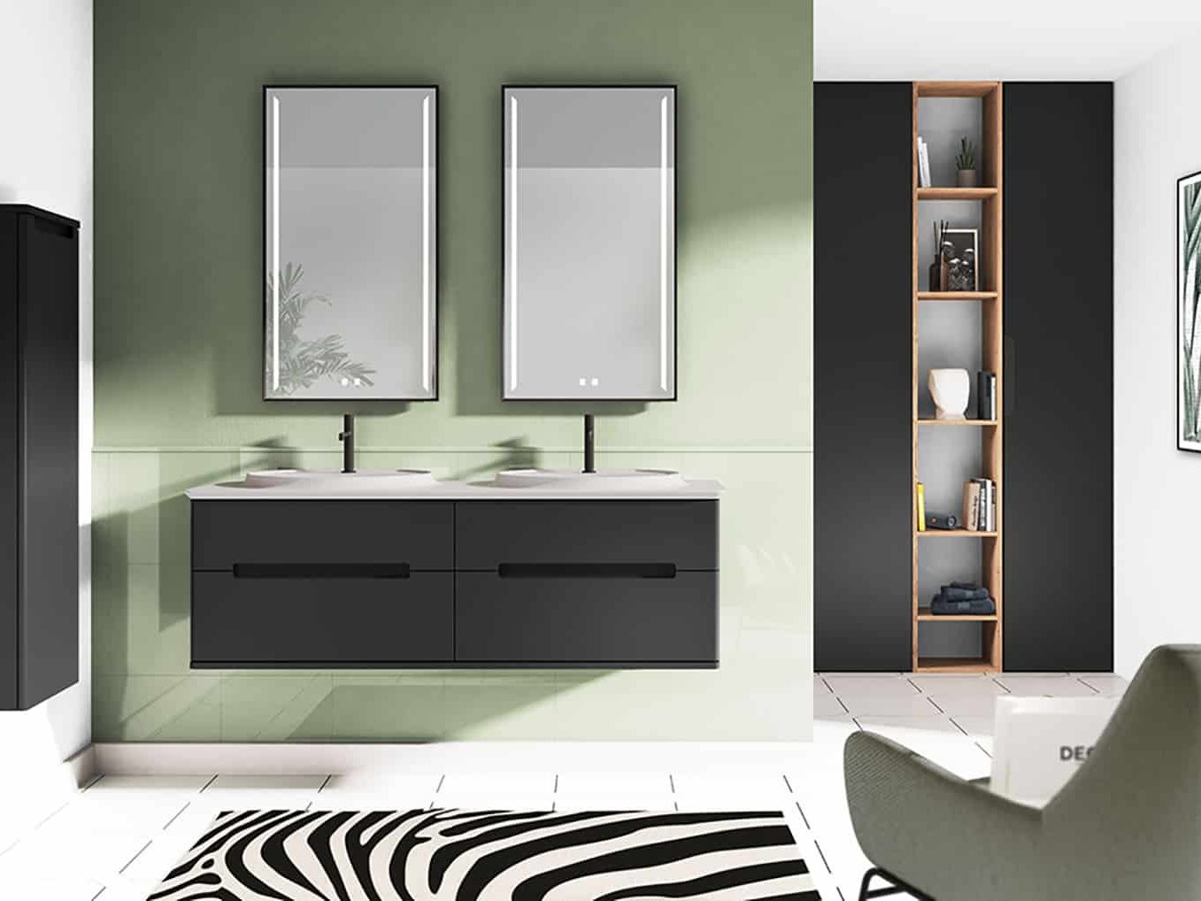 Black double washbasin cabinet by DECOTEC