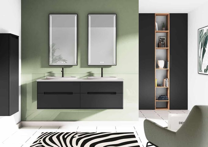Black double washbasin cabinet by DECOTEC Black double washbasin cabinet by DECOTEC