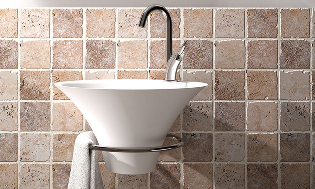 Iris washbasin, white color with chrome towel rail