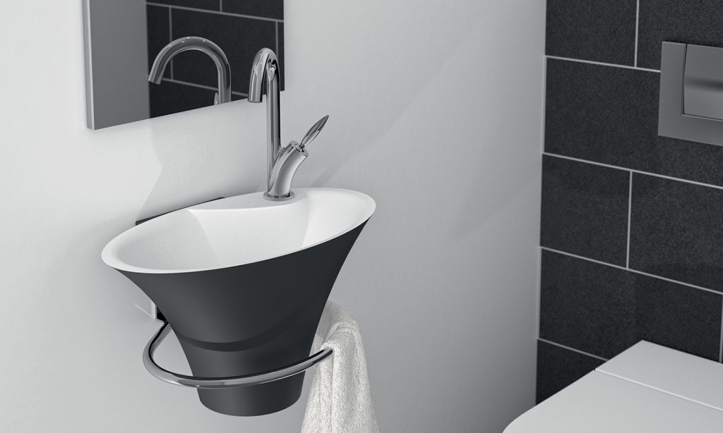 Iris washbasin, black color with chrome towel rail