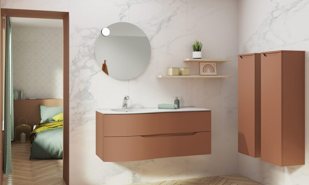 ELOGE washbasin cabinet, Terracotta color 130 cm
