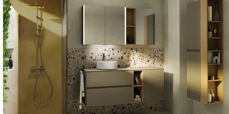 Meuble vasque Signature L140, taupe, par DECOTEC