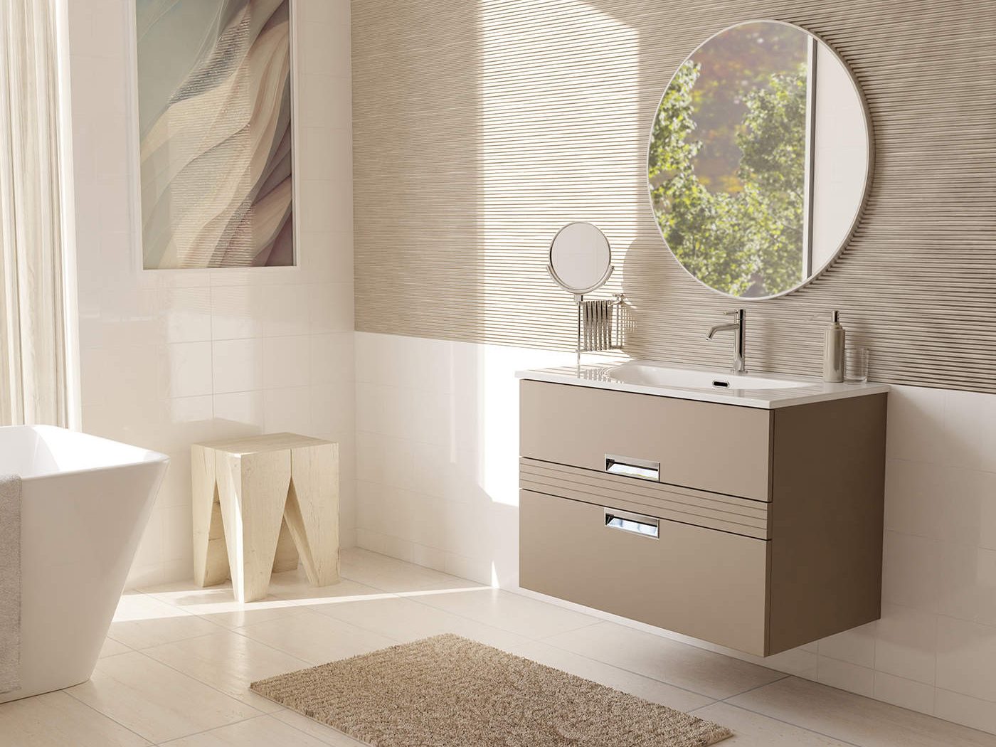 DECOTEC-Vibrato_L80 laque Champagne mat - plan Stellaris - miroir First rond Chrome