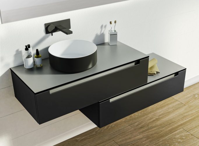 Meuble vasque Bento L100 Noir mat – vasque à poser Kobi intérieur Blanc mat, extérieur Noir mat